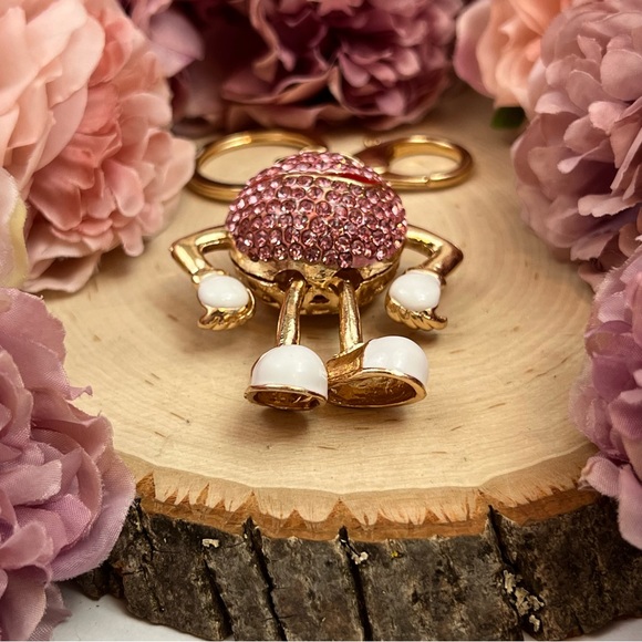 Whimsical Pink Crystal M&M Character Keychain Charm - Picture 12 of 16